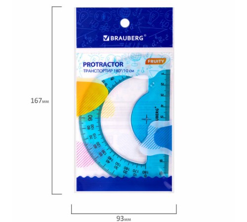 Транспортир 10 см BRAUBERG "FRUITY", 180 градусов, пластик, тонированный, ассорти, 210768 Транспортир 10 см BRAUBERG "FRUITY", 180 градусов, пластик, тонированный, ассорти, 210768