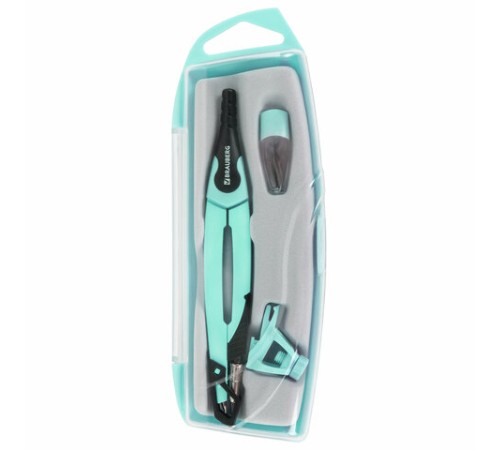 Готовальня BRAUBERG ULTRA, 4 предмета: циркуль 135 мм, запасной грифель, насадка, мятный цвет, 210824 Готовальня BRAUBERG ULTRA, 4 предмета: циркуль 135 мм, запасной грифель, насадка, мятный цвет, 210824
