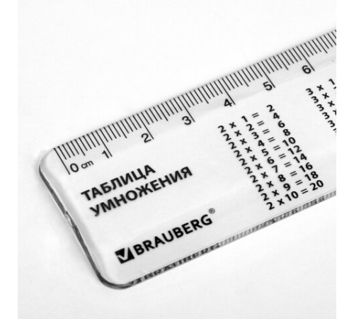 Линейка пластиковая 20 см, BRAUBERG, справочная, таблица умножения, 210832