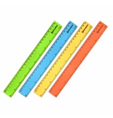 Линейка пластиковая 25 см, BRAUBERG, прозрачная, неоновая, ассорти, 210835