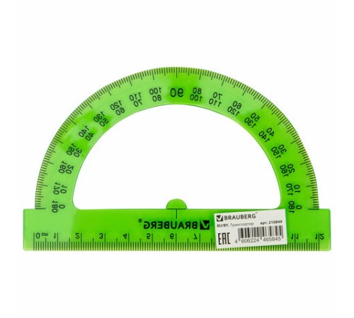 Транспортир 12 см, 180 градусов, BRAUBERG, прозрачный, неоновый, ассорти, 210849 Транспортир 12 см, 180 градусов, BRAUBERG, прозрачный, неоновый, ассорти, 210849