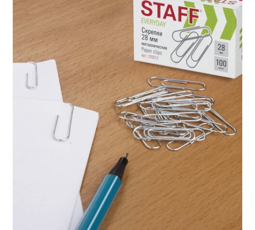 Скрепки STAFF "EVERYDAY", 28 мм, металлические, 100 шт., в картонной коробке, Россия, 220012 Скрепки STAFF "EVERYDAY", 28 мм, металлические, 100 шт., в картонной коробке, Россия, 220012