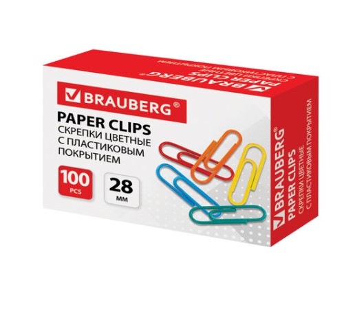Скрепки BRAUBERG, 28 мм, цветные, 100 шт., в картонной коробке, Россия, 220555 Скрепки BRAUBERG, 28 мм, цветные, 100 шт., в картонной коробке, Россия, 220555