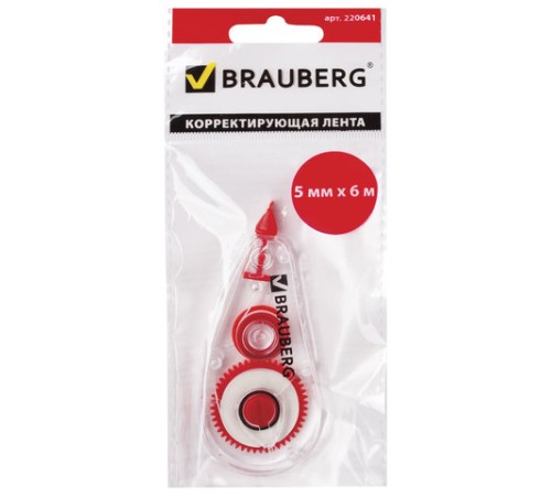 Корректирующая лента BRAUBERG RED POWER, 5 мм х 6 м, корпус прозрачный, механизм перемотки, европодвес, 220641 Корректирующая лента BRAUBERG RED POWER, 5 мм х 6 м, корпус прозрачный, механизм перемотки, европодвес, 220641