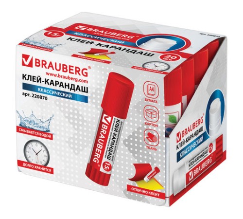 Клей-карандаш BRAUBERG, 15 г, 220870 Клей-карандаш BRAUBERG, 15 г, 220870
