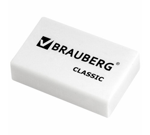 Ластик BRAUBERG "Classic", 26х17х7 мм, белый, прямоугольный, 221033