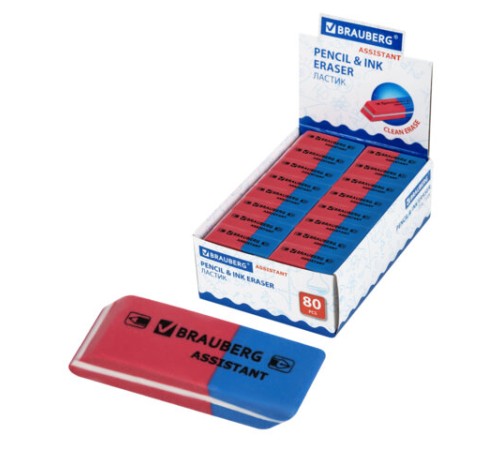 Ластик BRAUBERG "Assistant 80", 41х14х8 мм, красно-синий, прямоугольный, скошенные края, 221034 Ластик BRAUBERG "Assistant 80", 41х14х8 мм, красно-синий, прямоугольный, скошенные края, 221034