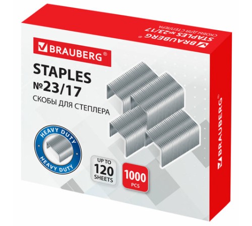 Скобы для степлера №23/17, 1000 штук, BRAUBERG, от 50 до 120 листов, 221164 Скобы для степлера №23/17, 1000 штук, BRAUBERG, от 50 до 120 листов, 221164