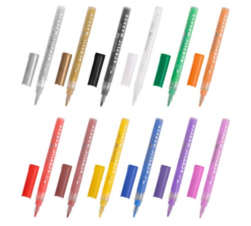 Маркеры акриловые для рисования и хобби BRAUBERG ART CLASSIC, НАБОР 12 цветов, наконечник 0,7 мм, 152152