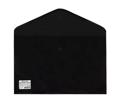 Папка-конверт с кнопкой BRAUBERG, А4, до 100 листов, непрозрачная, черная, СВЕРХПРОЧНАЯ 0,2 мм, 221361