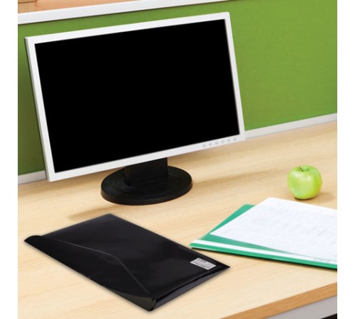 Папка-конверт с кнопкой BRAUBERG, А4, до 100 листов, непрозрачная, черная, СВЕРХПРОЧНАЯ 0,2 мм, 221361