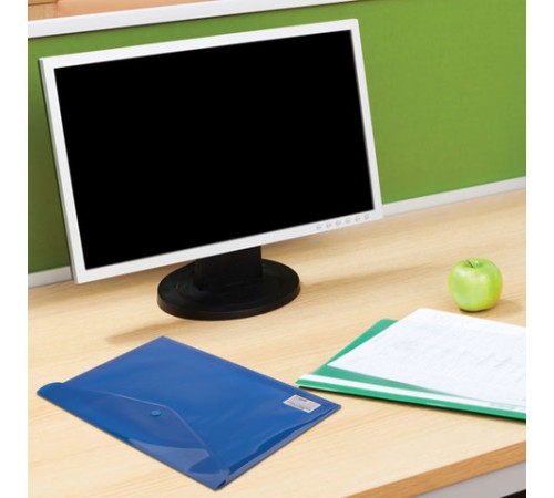 Папка-конверт с кнопкой BRAUBERG, А4, до 100 листов, непрозрачная, синяя, СВЕРХПРОЧНАЯ 0,2 мм, 221362