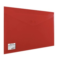 Папка-конверт с кнопкой BRAUBERG, А4, до 100 листов, непрозрачная, красная, СВЕРХПРОЧНАЯ 0,2 мм, 221364