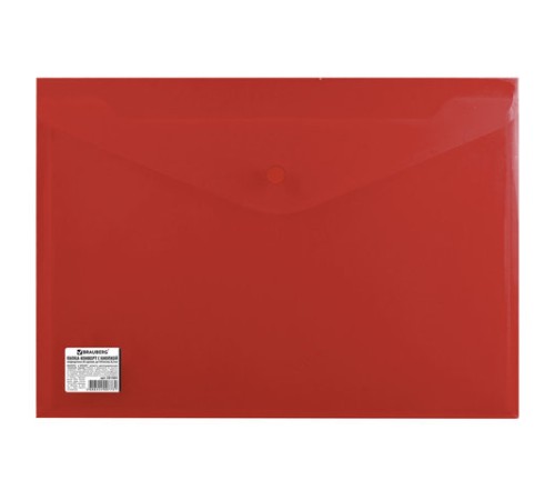 Папка-конверт с кнопкой BRAUBERG, А4, до 100 листов, непрозрачная, красная, СВЕРХПРОЧНАЯ 0,2 мм, 221364