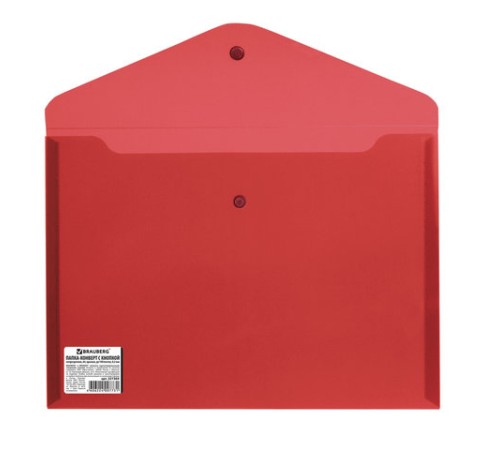 Папка-конверт с кнопкой BRAUBERG, А4, до 100 листов, непрозрачная, красная, СВЕРХПРОЧНАЯ 0,2 мм, 221364