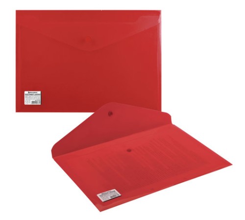 Папка-конверт с кнопкой BRAUBERG, А4, до 100 листов, непрозрачная, красная, СВЕРХПРОЧНАЯ 0,2 мм, 221364
