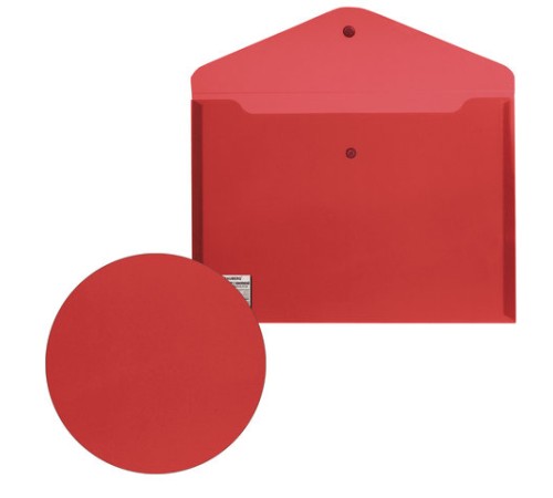 Папка-конверт с кнопкой BRAUBERG, А4, до 100 листов, непрозрачная, красная, СВЕРХПРОЧНАЯ 0,2 мм, 221364