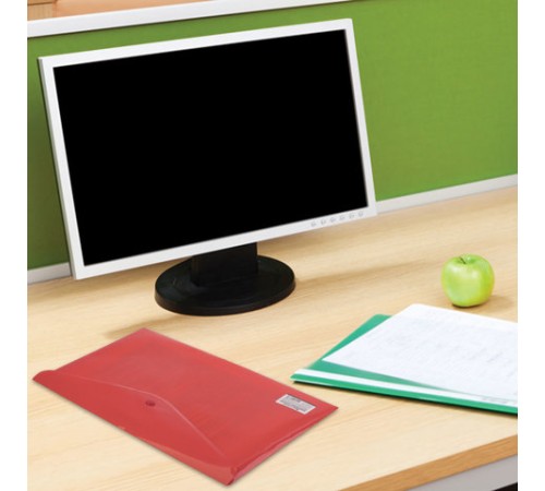 Папка-конверт с кнопкой BRAUBERG, А4, до 100 листов, непрозрачная, красная, СВЕРХПРОЧНАЯ 0,2 мм, 221364