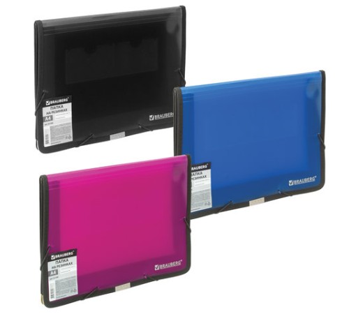 Папка на резинках BRAUBERG, широкая, А4, 330х240 мм, ассорти, до 500 листов, 0,6 мм, 221368