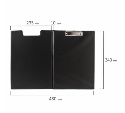 Папка-планшет BRAUBERG, А4 (340х240 мм), с прижимом и крышкой, картон/ПВХ, РОССИЯ, черная, 221488