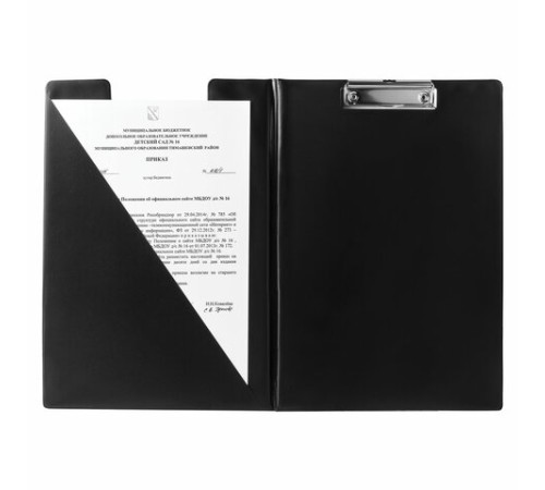 Папка-планшет BRAUBERG, А4 (340х240 мм), с прижимом и крышкой, картон/ПВХ, РОССИЯ, черная, 221488
