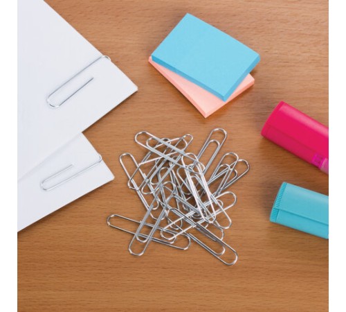 Скрепки большие 50 мм, BRAUBERG, никелированные, 50 шт., в картонной коробке, РОССИЯ, 221525