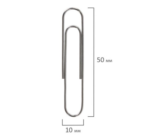 Скрепки большие 50 мм, BRAUBERG, никелированные, 50 шт., в картонной коробке, РОССИЯ, 221525