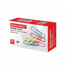 Скрепки большие 50 мм, цветные, 50 шт., в картонной коробке, BRAUBERG, 221533