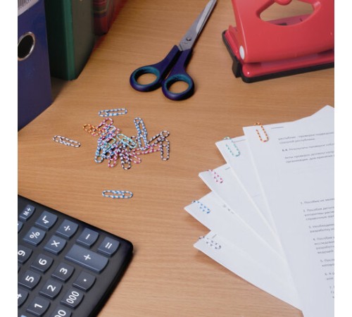 Скрепки BRAUBERG, 28 мм с цветными полосками, 100 шт., в картонной коробке, 221534