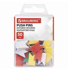 Булавки-флажки маркировочные BRAUBERG, цветные, 50 шт., пластиковая коробка, европодвес, 221537