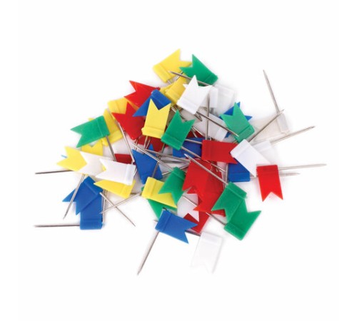 Булавки-флажки маркировочные BRAUBERG, цветные, 50 шт., пластиковая коробка, европодвес, 221537