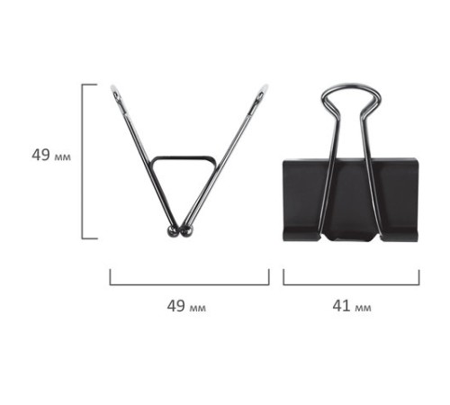 Зажимы для бумаг BRAUBERG, КОМПЛЕКТ 12 шт., 41 мм, на 200 листов, черные, картонная коробка, 221538