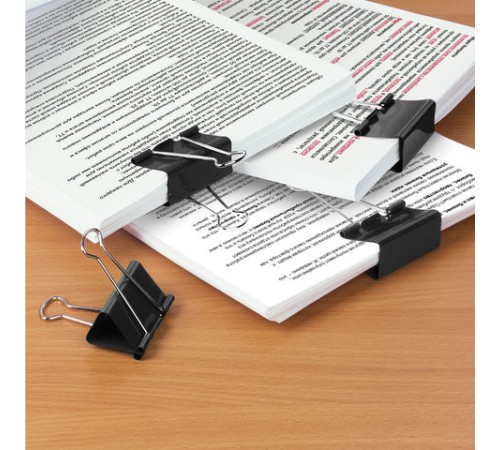 Зажимы для бумаг BRAUBERG, КОМПЛЕКТ 12 шт., 41 мм, на 200 листов, черные, картонная коробка, 221538