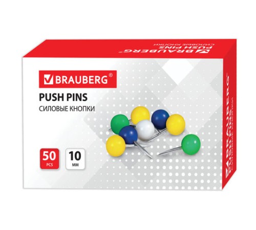 Силовые кнопки-гвоздики BRAUBERG, цветные (шарики), 50 шт., в картонной коробке, 221550