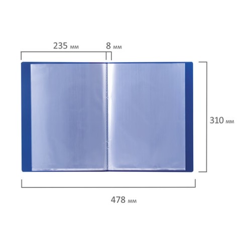 Папка 10 вкладышей BRAUBERG стандарт, синяя, 0,6 мм, 221591
