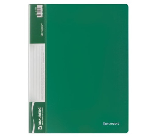 Папка 20 вкладышей BRAUBERG стандарт, зеленая, 0,6 мм, 221593