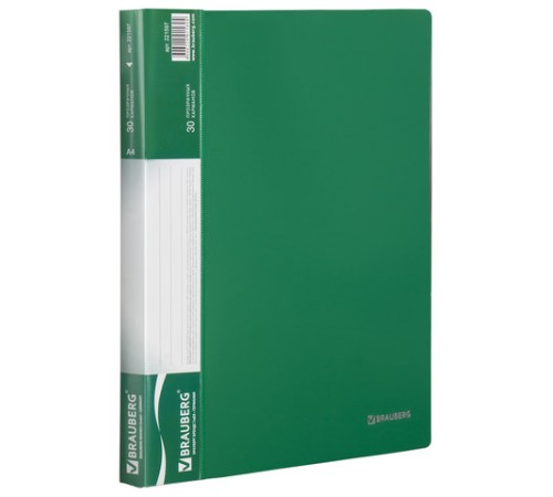 Папка 30 вкладышей BRAUBERG стандарт, зеленая, 0,6 мм, 221597