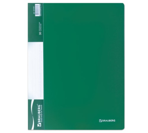 Папка 30 вкладышей BRAUBERG стандарт, зеленая, 0,6 мм, 221597