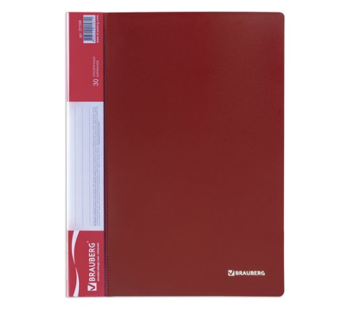 Папка 30 вкладышей BRAUBERG стандарт, красная, 0,6 мм, 221598