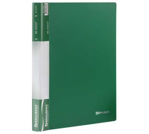 Папка 40 вкладышей BRAUBERG стандарт, зеленая, 0,7 мм, 221601