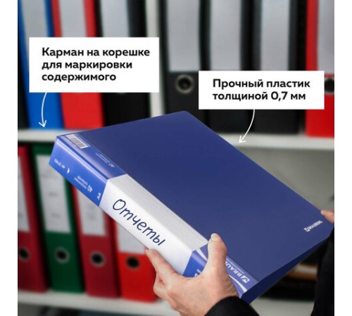 Папка 40 вкладышей BRAUBERG стандарт, синяя, 0,7 мм, 221603