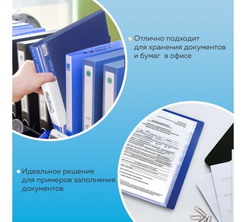 Папка 40 вкладышей BRAUBERG стандарт, синяя, 0,7 мм, 221603