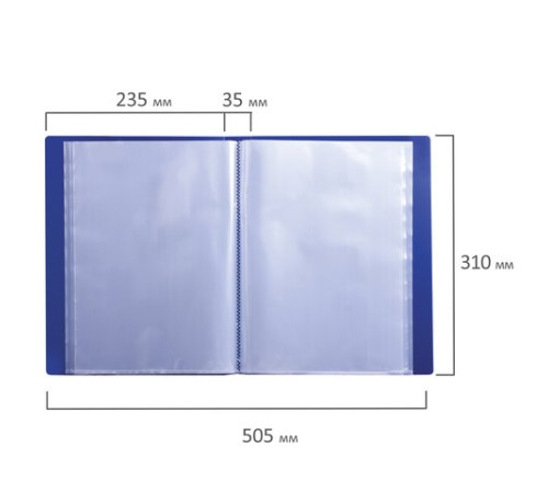 Папка 60 вкладышей BRAUBERG стандарт, синяя, 0,8 мм, 221605