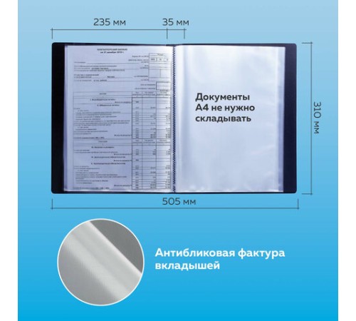 Папка 60 вкладышей BRAUBERG стандарт, черная, 0,8 мм, 221606