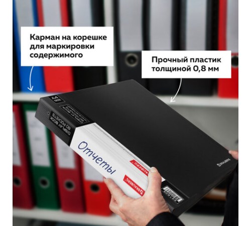 Папка 60 вкладышей BRAUBERG стандарт, черная, 0,8 мм, 221606
