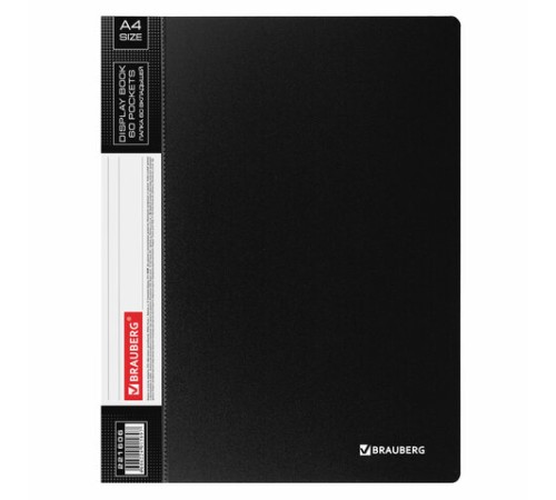 Папка 60 вкладышей BRAUBERG стандарт, черная, 0,8 мм, 221606