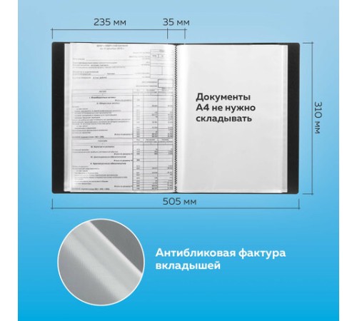 Папка 80 вкладышей BRAUBERG стандарт, черная, 0,9 мм, 221608