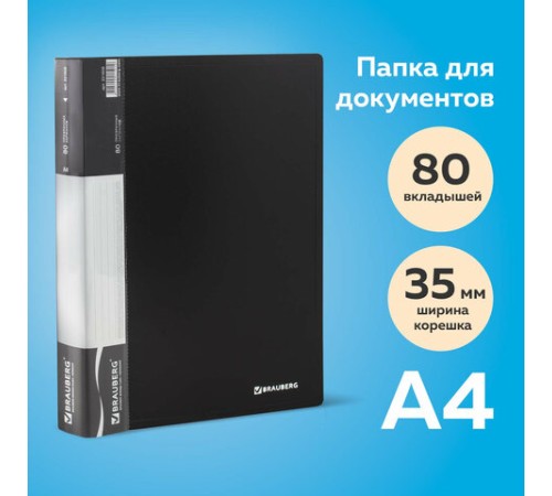 Папка 80 вкладышей BRAUBERG стандарт, черная, 0,9 мм, 221608