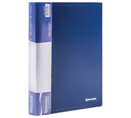 Папка 100 вкладышей BRAUBERG стандарт, синяя, 0,9 мм, 221609