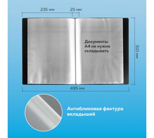 Папка 100 вкладышей BRAUBERG стандарт, черная, 0,9 мм, 221610